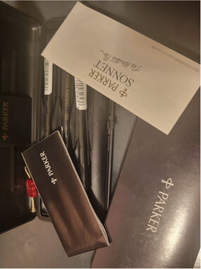 Parker Ball Pen Golden Black Fountain Pen Set with 3 Pens And Accessories